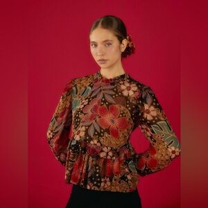 FARM RIO Flowered‎ Leopards Blouse Women’s Size XS